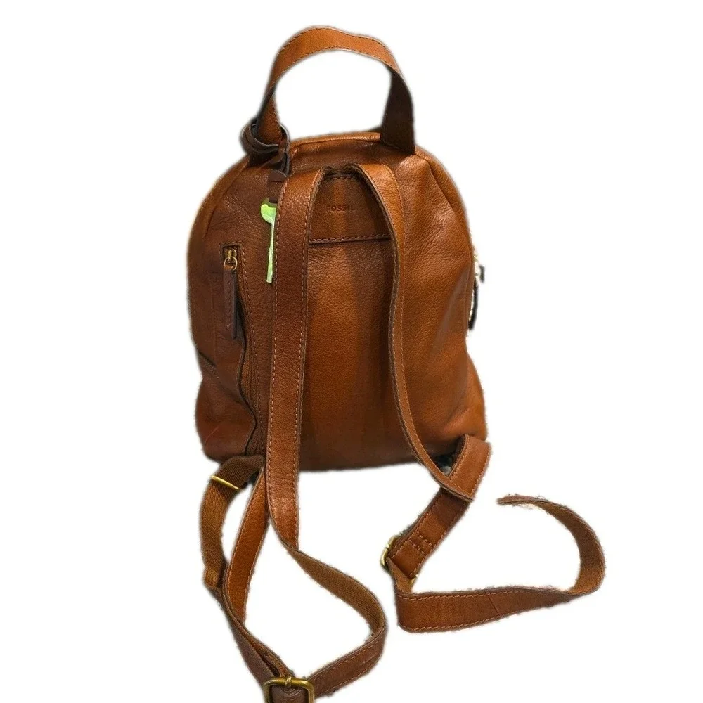 Fossil Megan Brown Leather Mini Small Backpack Zipper Pockets 10.5 X 9 X 4